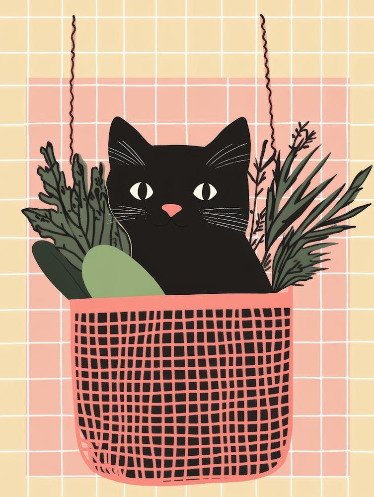 Black Cat In A Basket 1