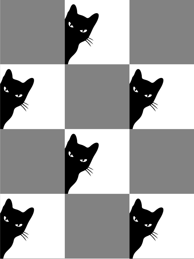 Playful Checker Board Cat Peeping Pattern 2 In Black Beige 01