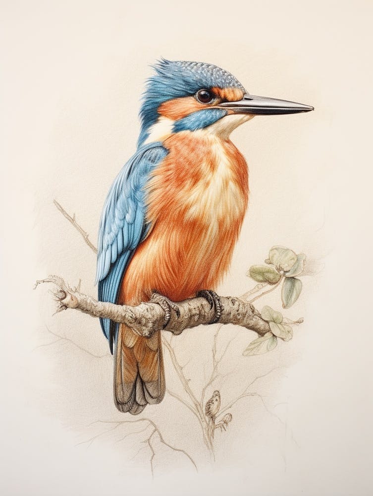 Vintage Bird Drawing Kingfisher 1