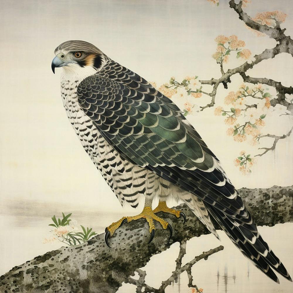 Ohara Koson Inspired Bird Painting Falcon 5 Square