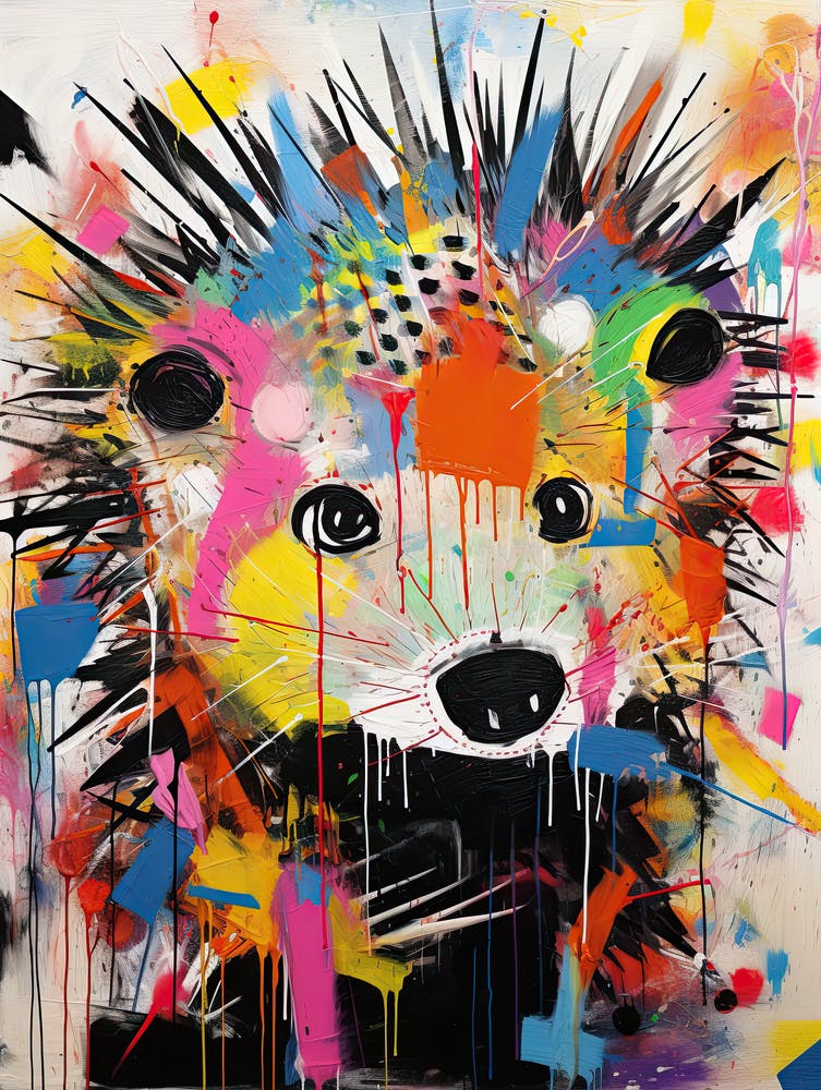 Graffiti Tales: Hedgehog's Journey in Basquiat Style