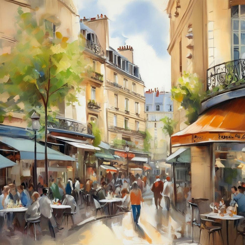 Paris Cafes.Cafe in Paris. spring season. Passersby. The beauty of the place. Oil colors.2