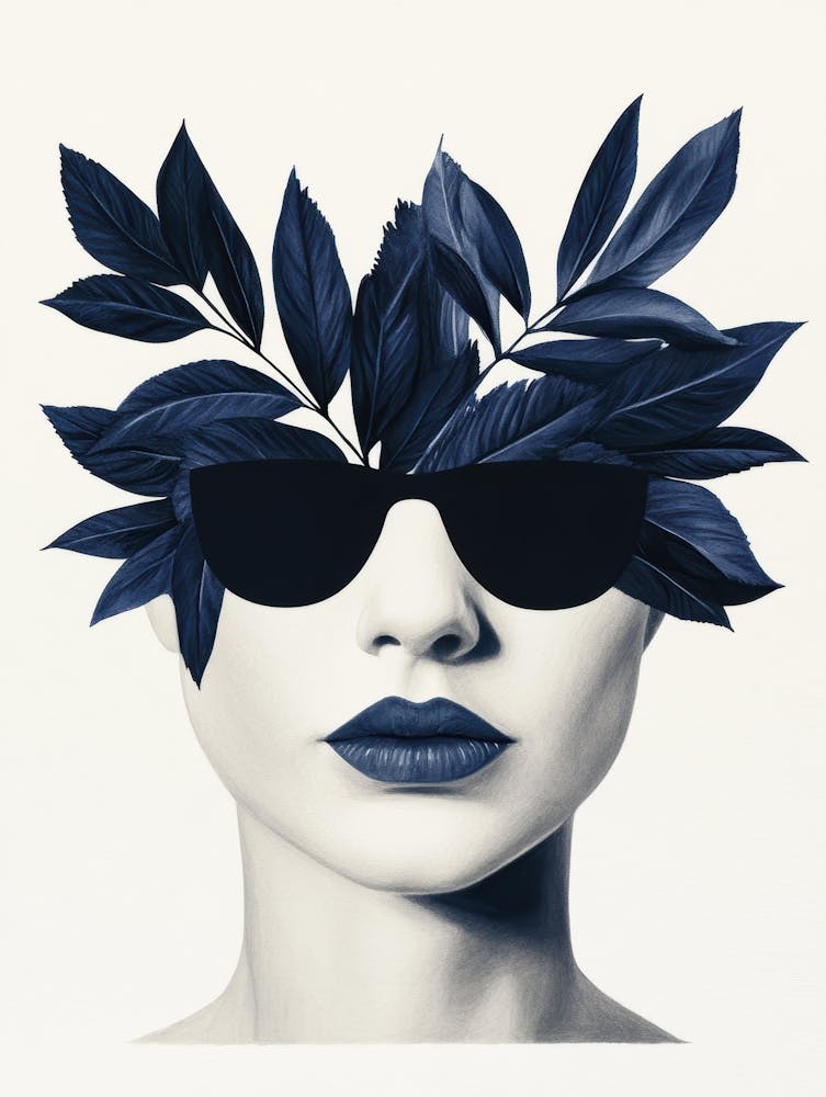 Blue Leaves On A Woman'S Head