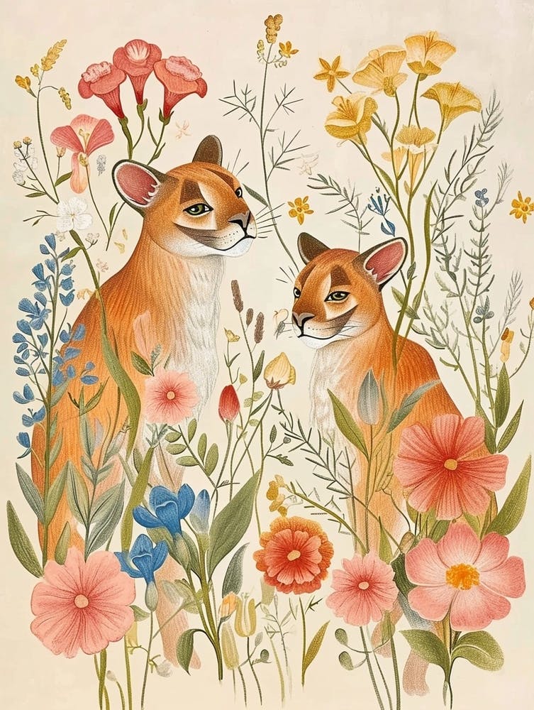 Folkloristische Blumen Tiermalerei Puma 2