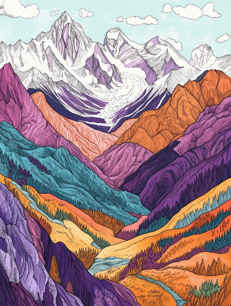 Colourful Mountain Illustration Poster 16