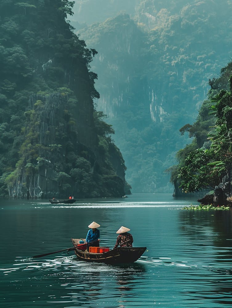Two People In A Boat On A Lake