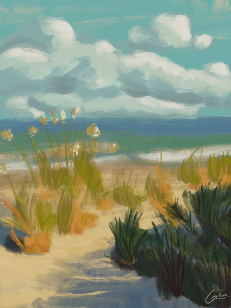 Seaside landscape - original oil painting perfect for a beach house or relaxing wall art - swimming vibes