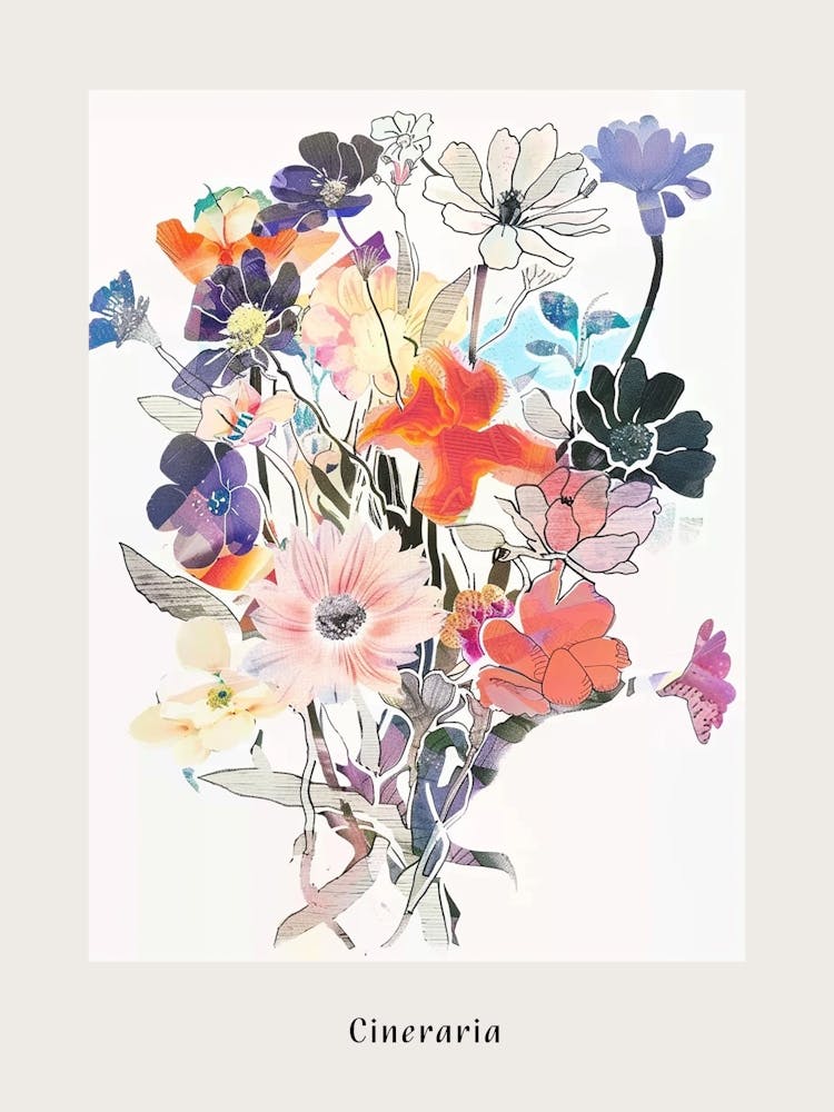 Cineraria 2 Collage Flower Bouquet Poster