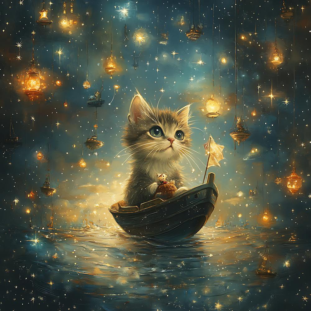 Cat Sailing Starry Sea Fantasy 8