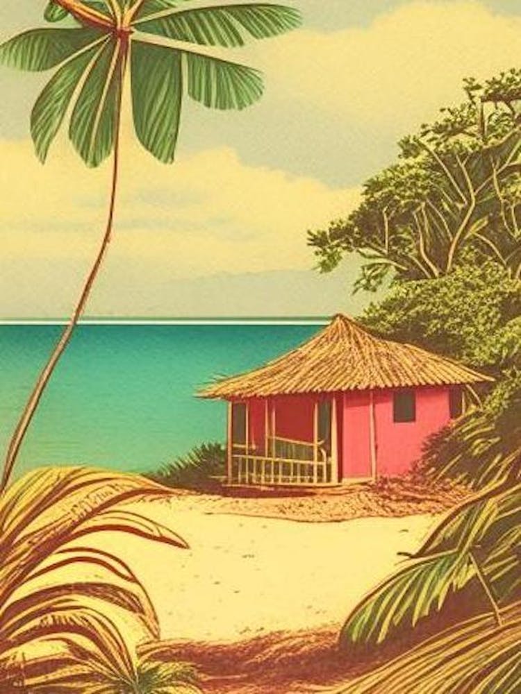 Little Corn Island Nicaragua Vintage Sketch Tropical Destination