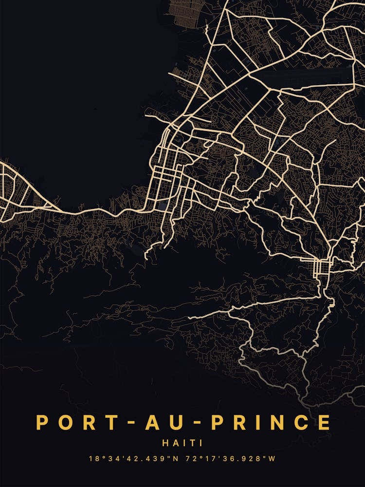 Port Au Prince Haiti Black And Gold Map