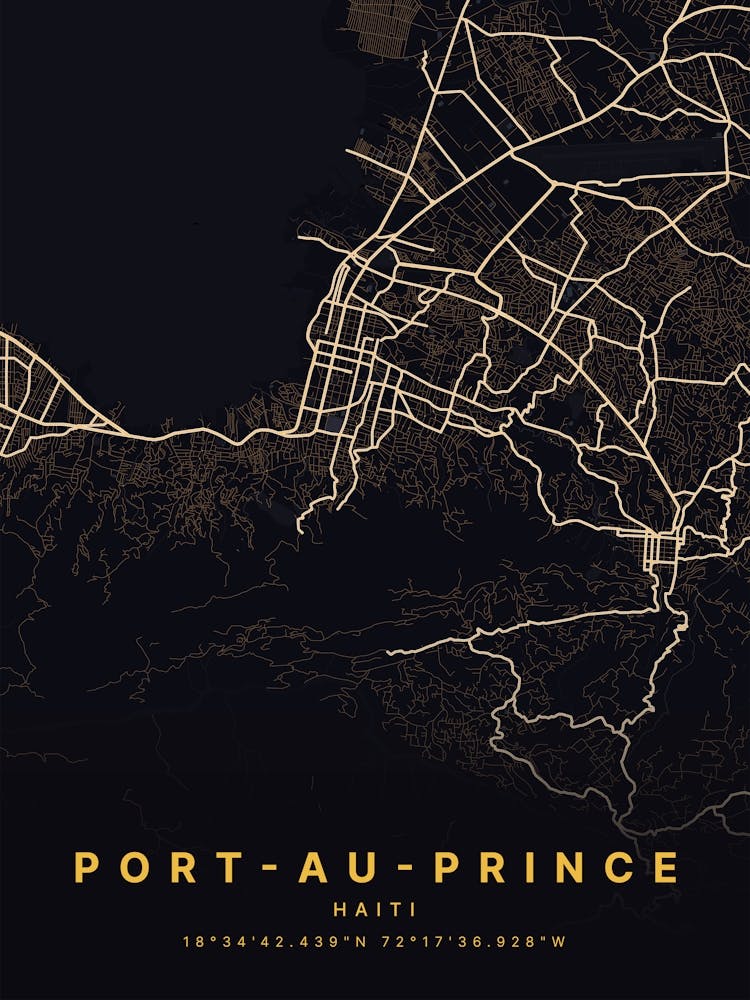 Port Au Prince Haiti Black And Gold Map