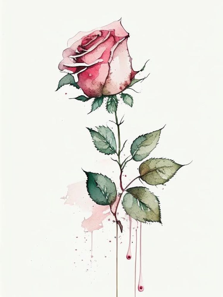 Rose Herb Minimalist Watercolour 2