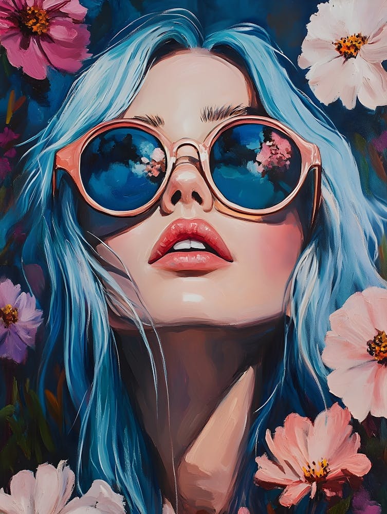 Femme aux Cheveux Bleus avec des Fleurs 7