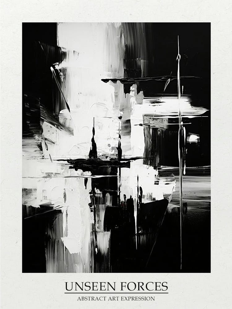 Unseen Forces Abstract Black And White 5 Poster