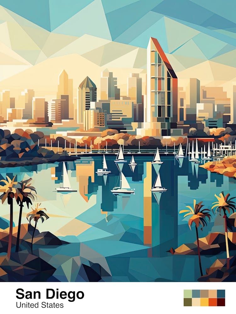 San Diego, USA, Geometric Illustration 3 Plakat