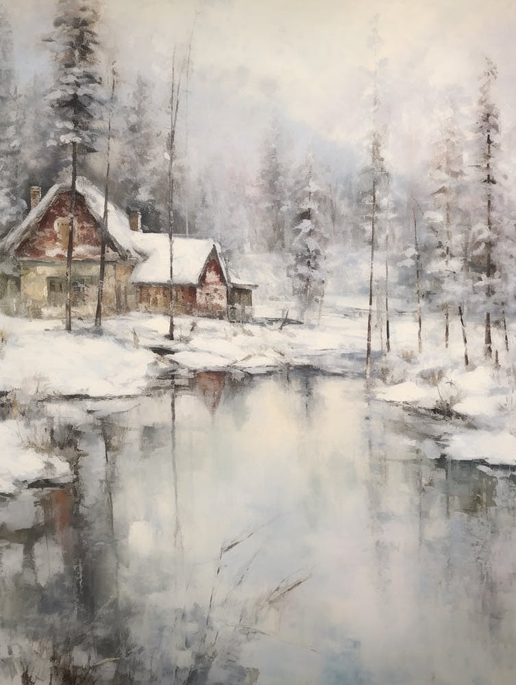 Vintage Winter Painting Lapland Finland 1