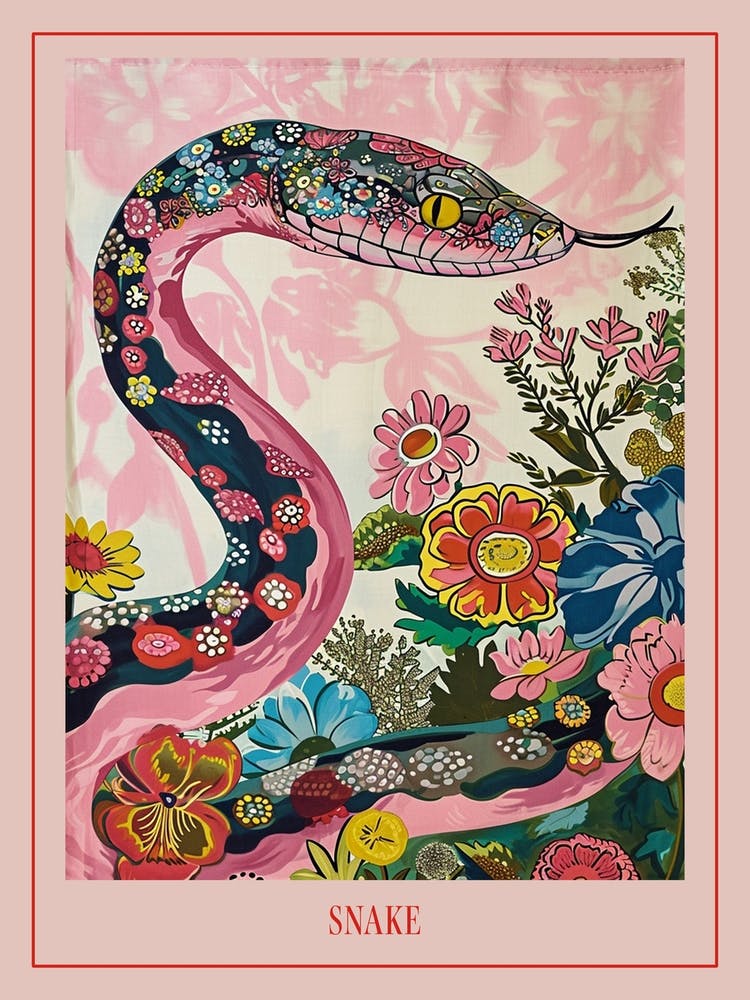 Floral Animal Painting Snake 1 Poster