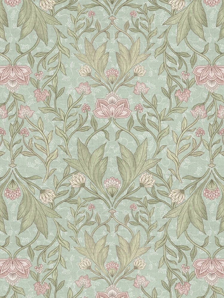 Teal Pink Morris Floral Damask