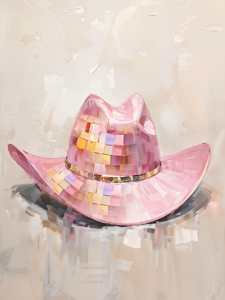 Chapeau de Cowgirl Boule Disco Rose Poudré, y2k, Southwest Art, Southern Girl