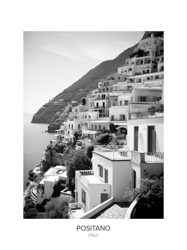 Poster Of Positano, Italy, Black And White Photo 4