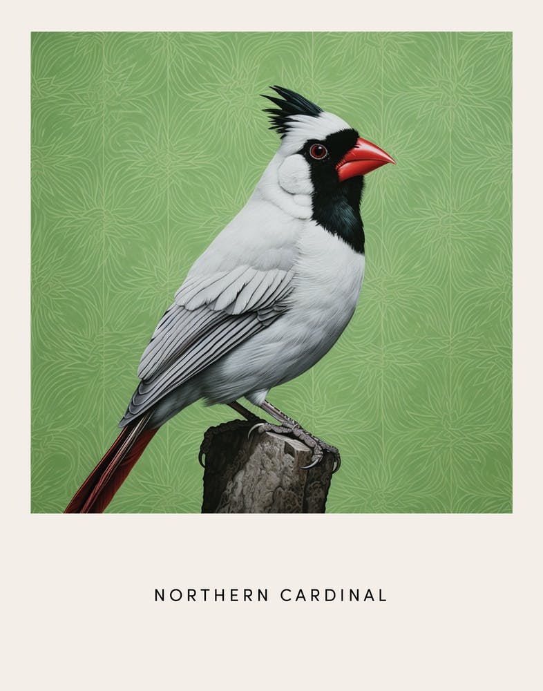 Ohara Koson Inspired Bird Painting Northern Cardinal 1 Poster
