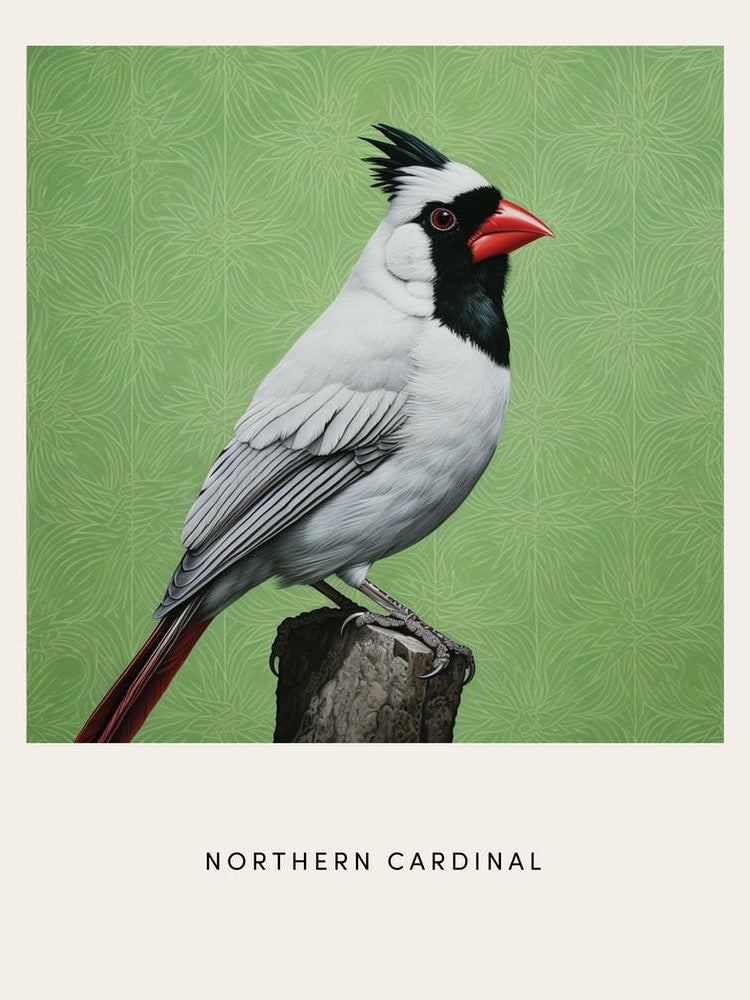 Ohara Koson Inspired Bird Painting Northern Cardinal 1 Poster