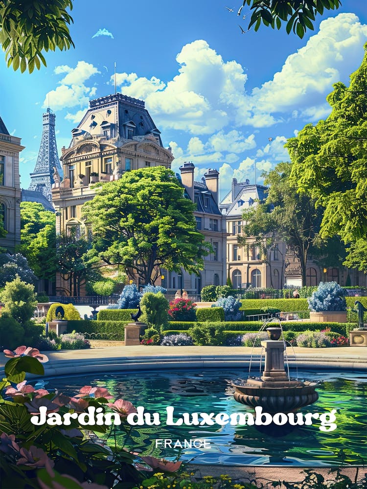 Luxembourg Garden Paris 6th Arrondissement Digital Travel Illustration