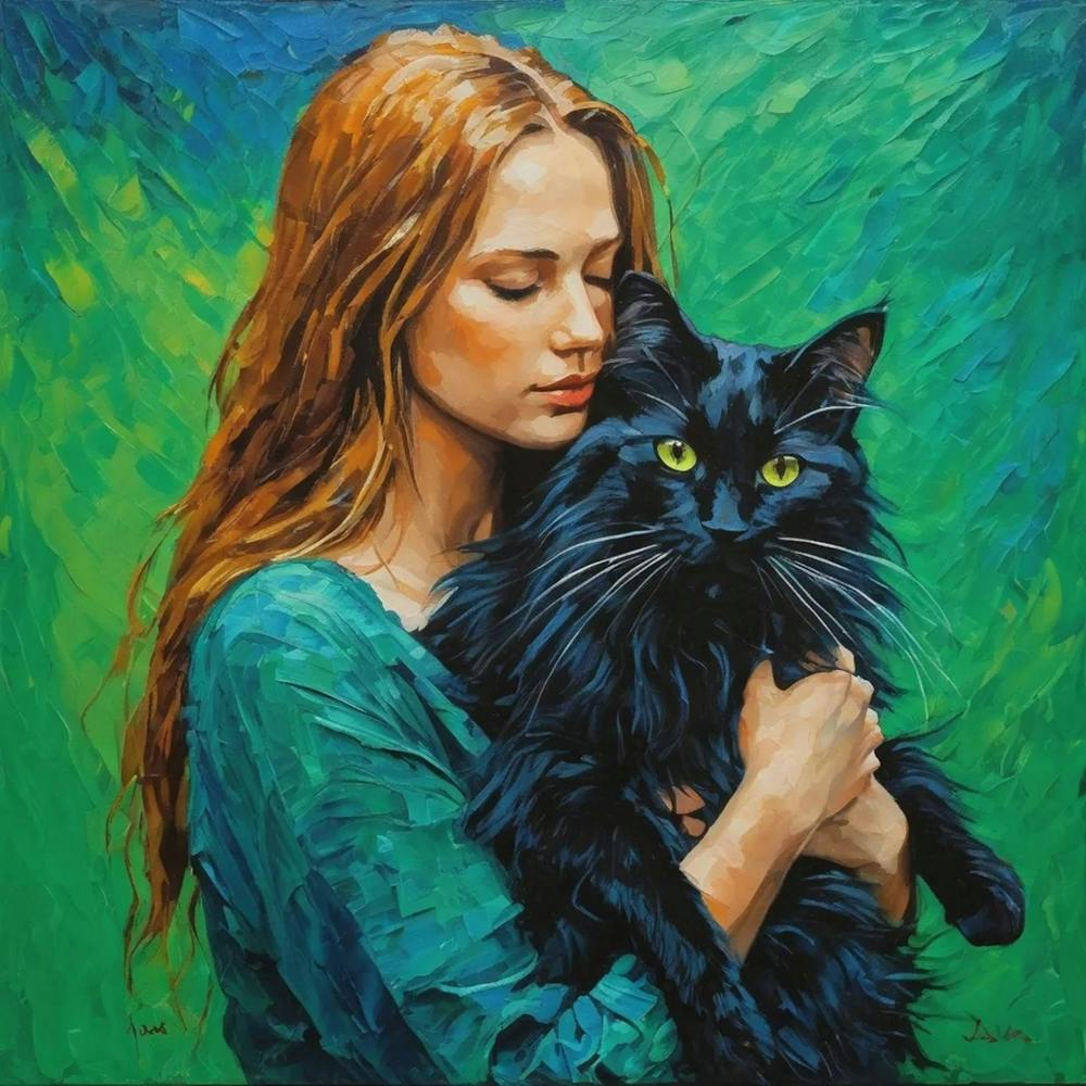 Girl With A Black Cat