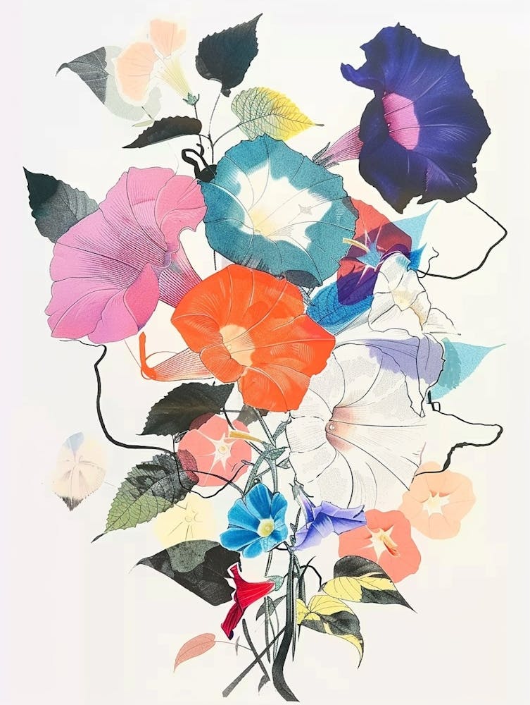 Morning Glory 4 Collage Flower Bouquet