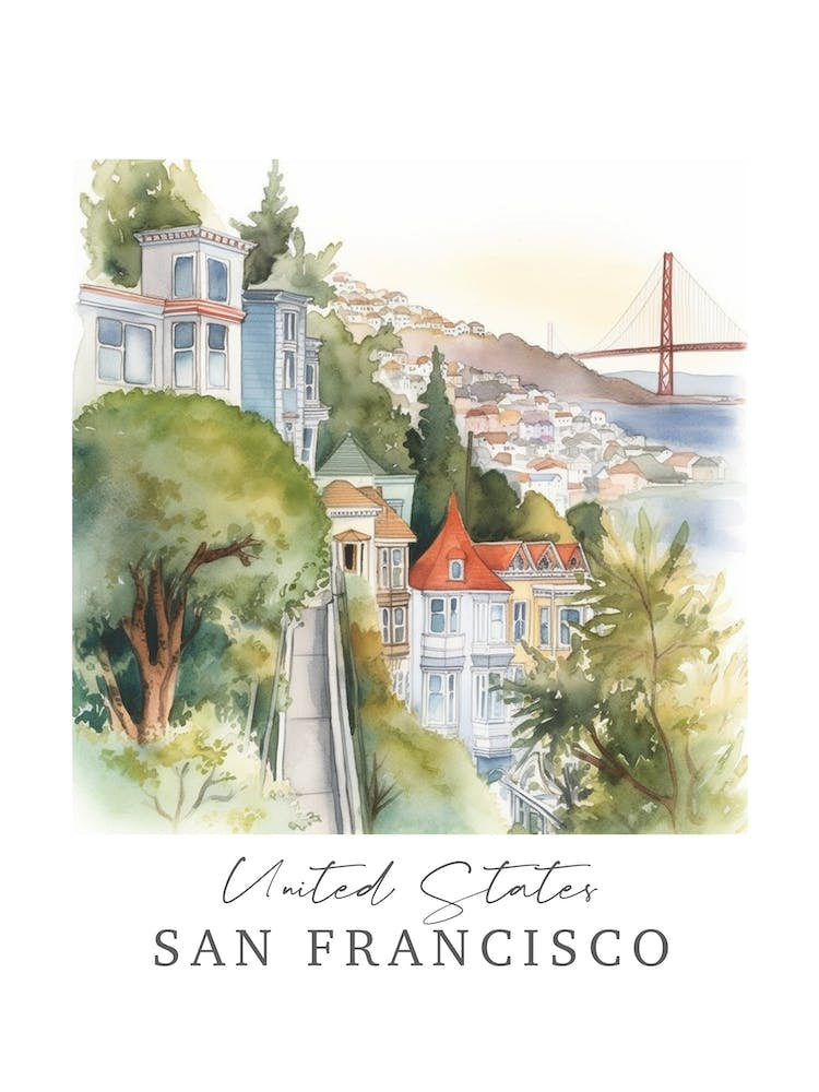 United States San Francisco Storybook 3 Travel Poster Watercolour