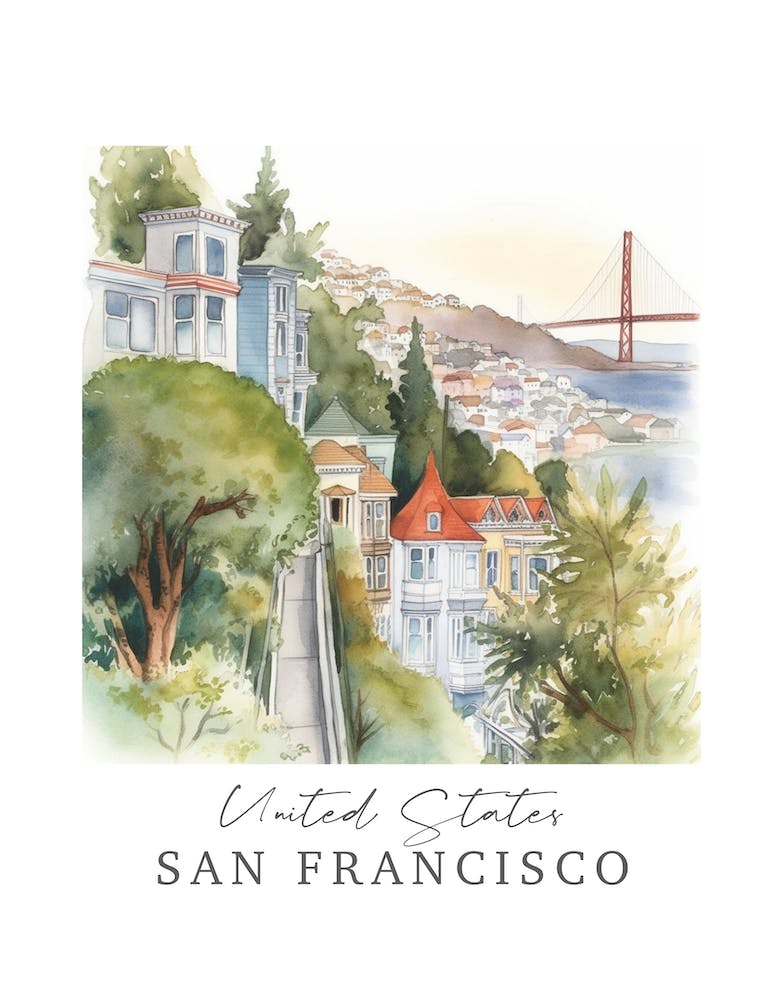 United States San Francisco Storybook 3 Travel Poster Watercolour