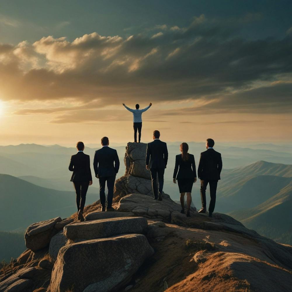Business People Standing On Top Of Mountain 1