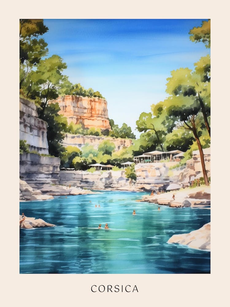 Swimming In Corsica France 2 Watercolour Poster