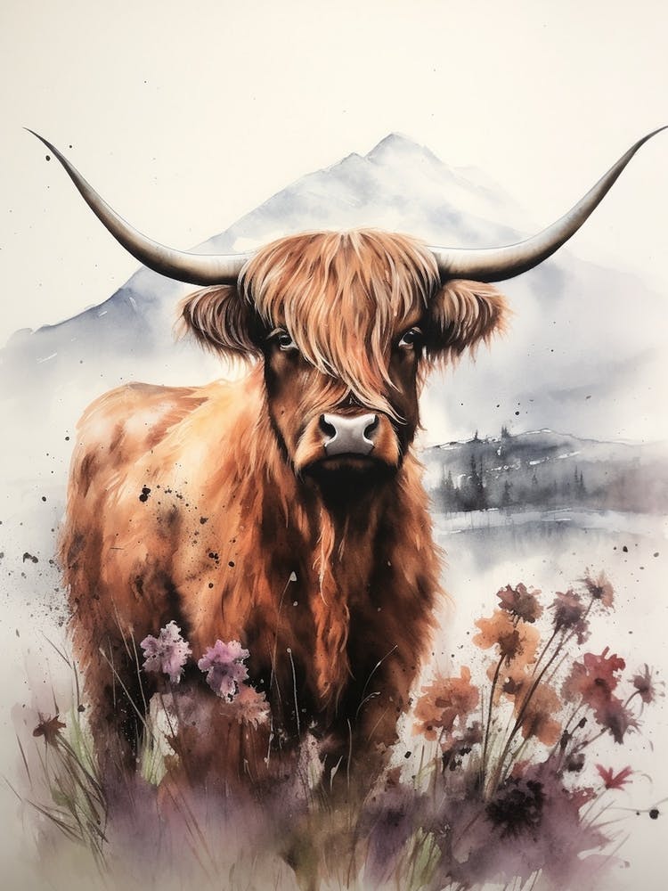 Vache des Highlands Sous le Ciel Nuageux 1