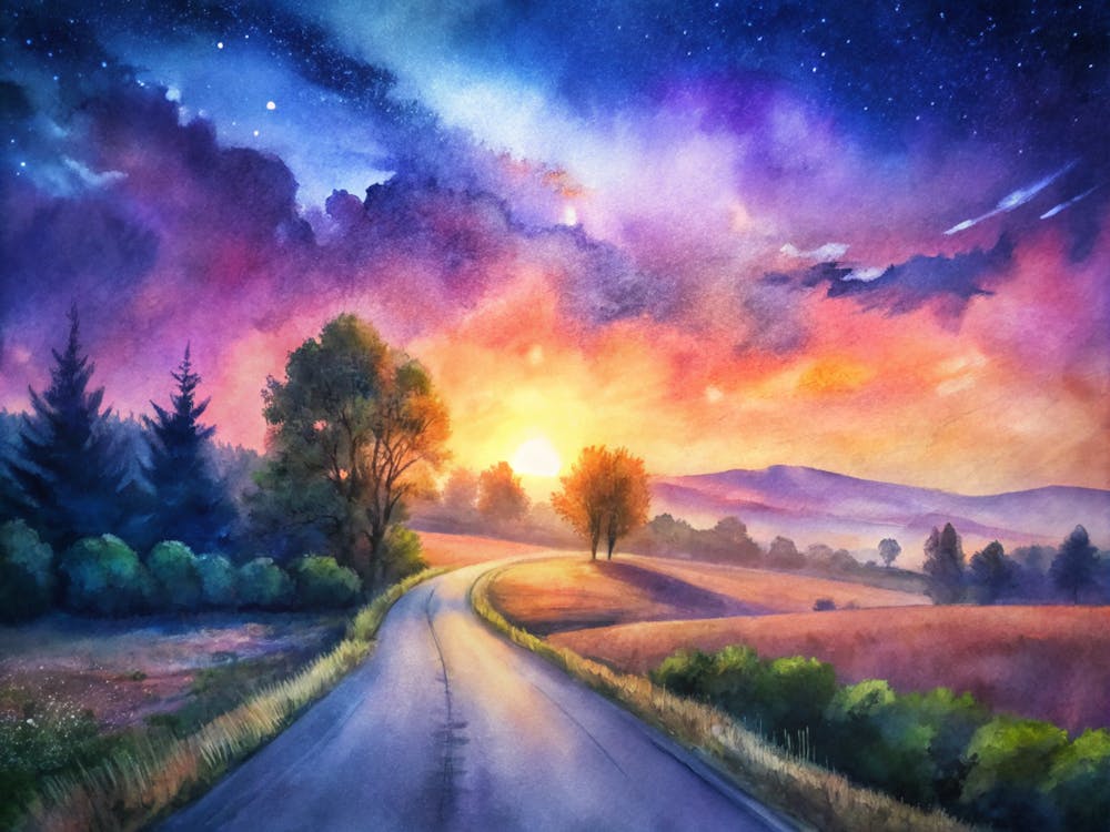 A Scenic Countryside View Featuring A Road And Th