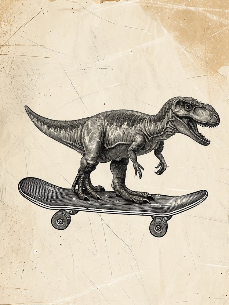 Vintage Dimorphodon Dinosaur On A Skateboard  2