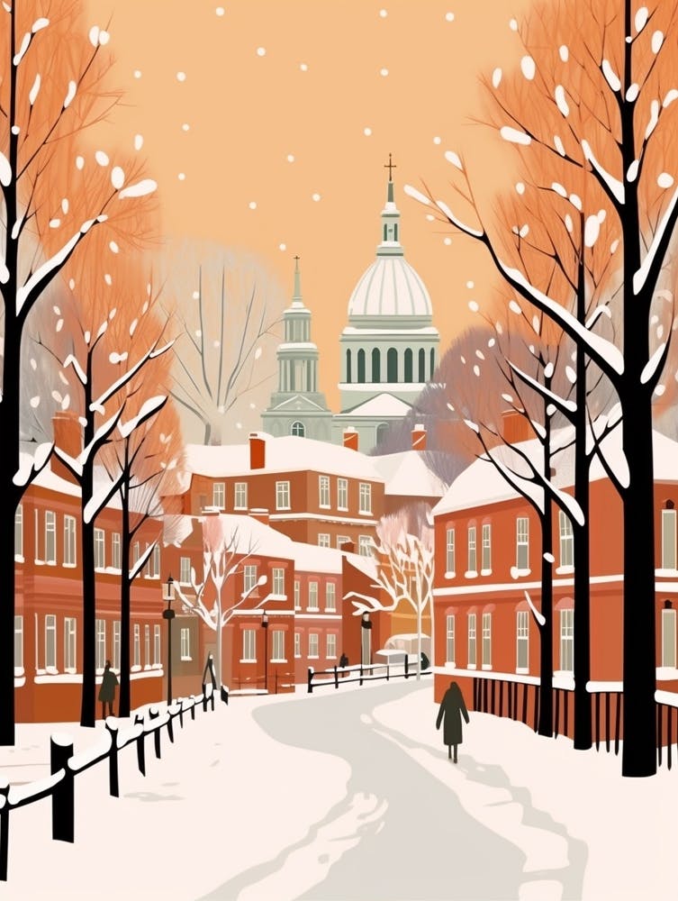 Retro Winter Illustration Nottingham United Kingdom