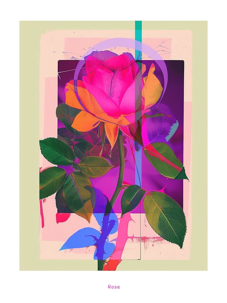 Rose 6 Neon-Blumen-Collage-Poster