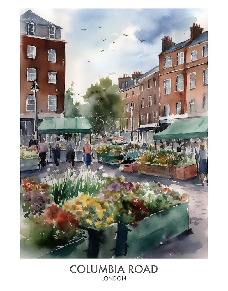 Columbia Road London Watercolour Travel Poster 4