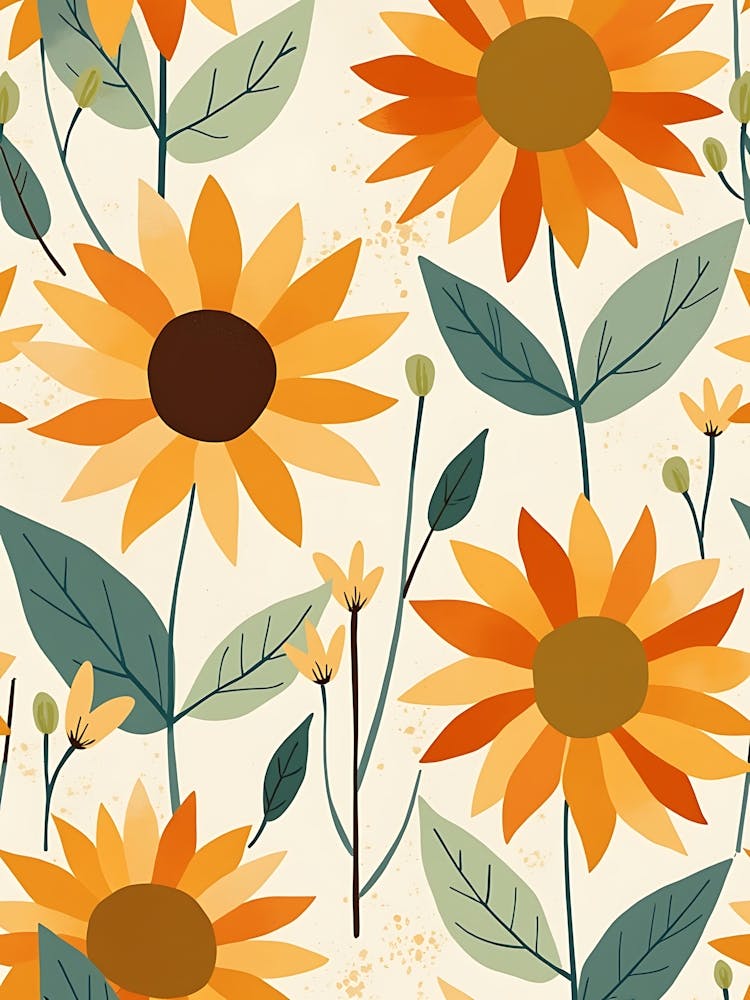 Hand-Drawn Bohemian Floral Art - Soft Neutral Tones