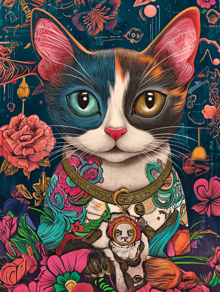 Cat With Flowers