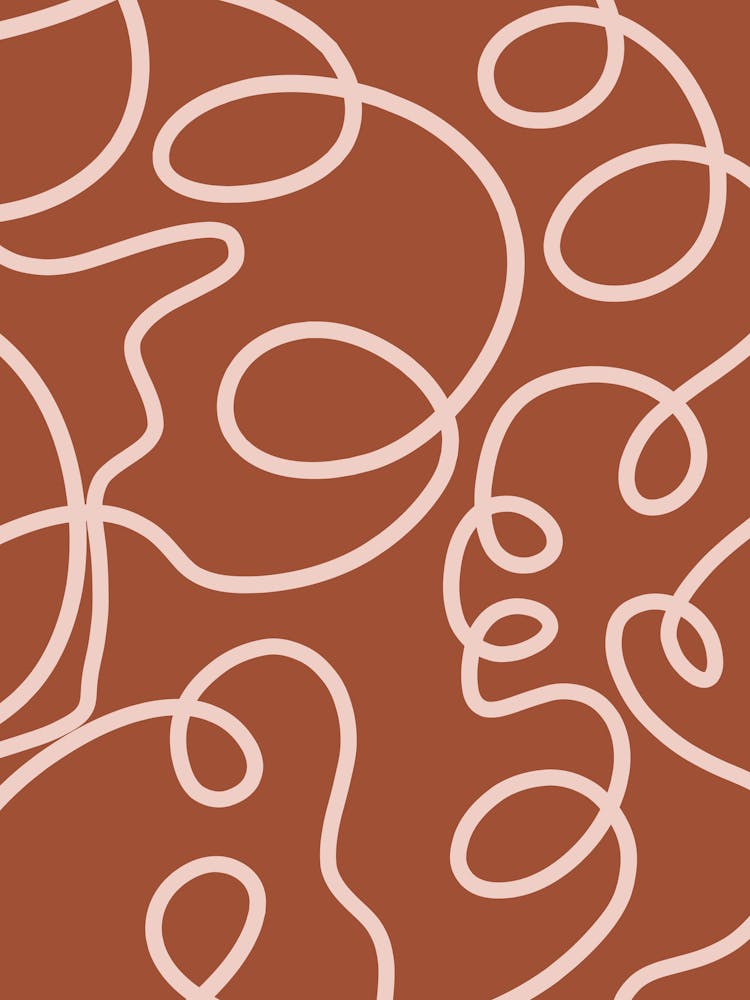 Mid Century Modern Abstract Brush Strokes Lines Terracotta