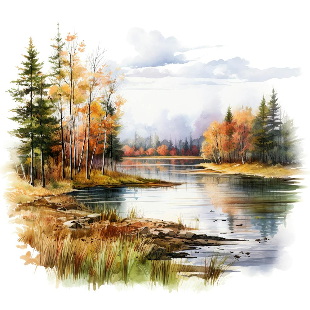Autumn Trees By The River