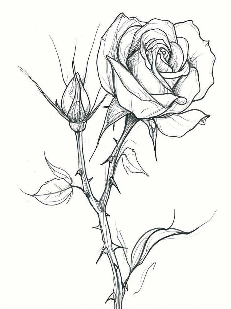 English Rose Black And White Line Drawing 30