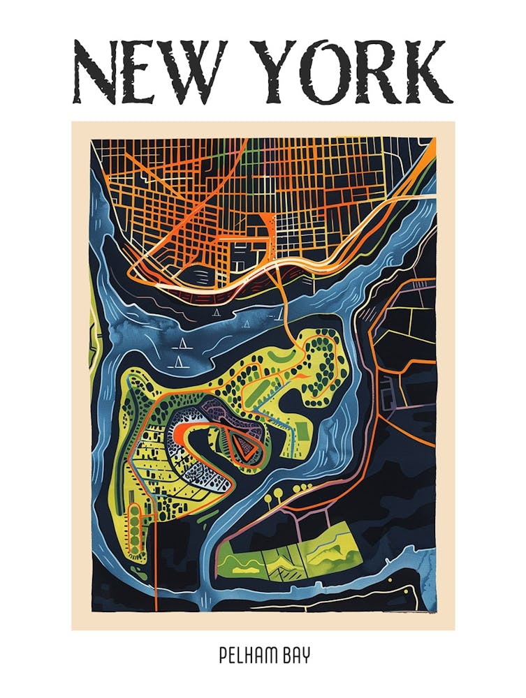 Pelham Bay New York Colourful Silkscreen Illustration 1 Poster