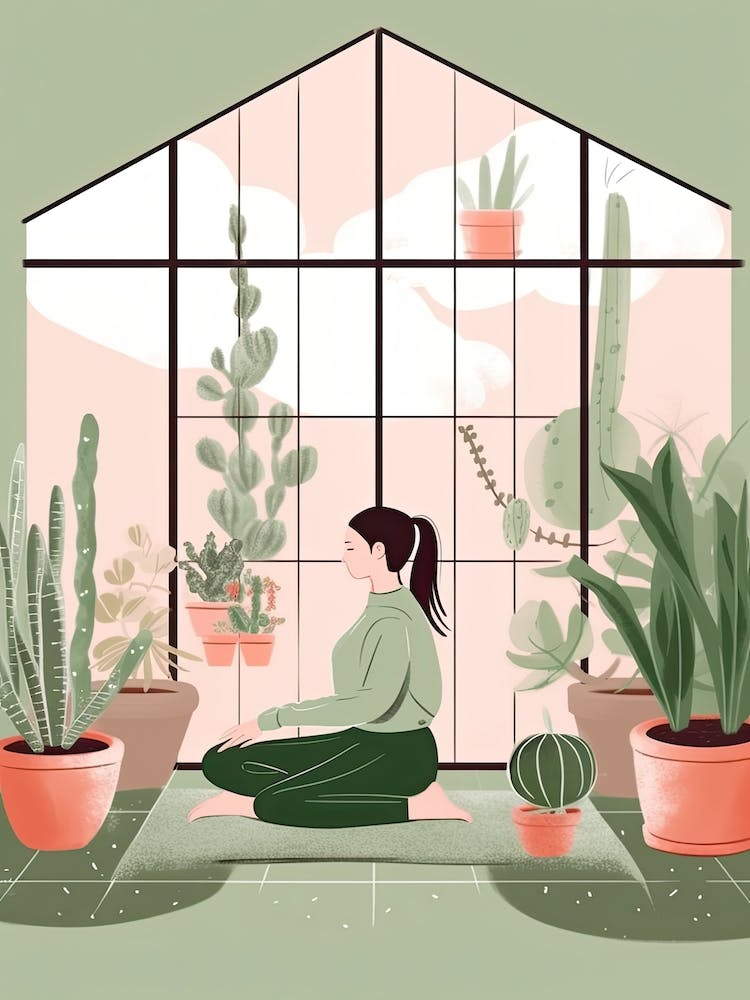 A Woman Doing Yoga With Cacti Illustration 1
