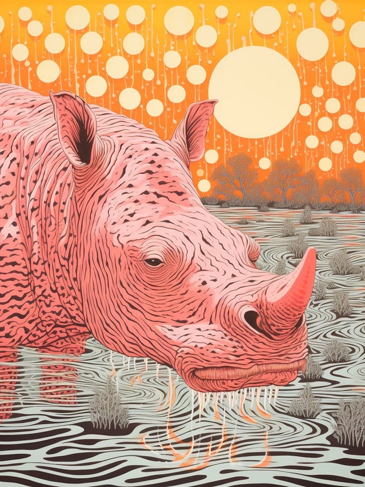 Geometric Rhino Drinking Water