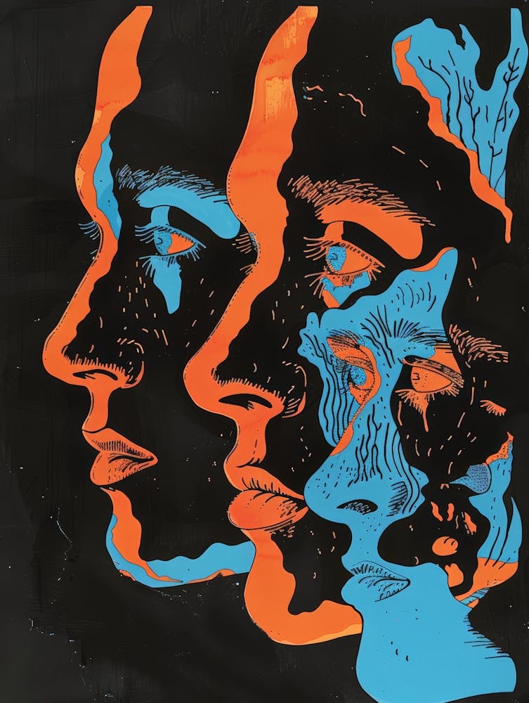 Three Faces In Blue And Orange