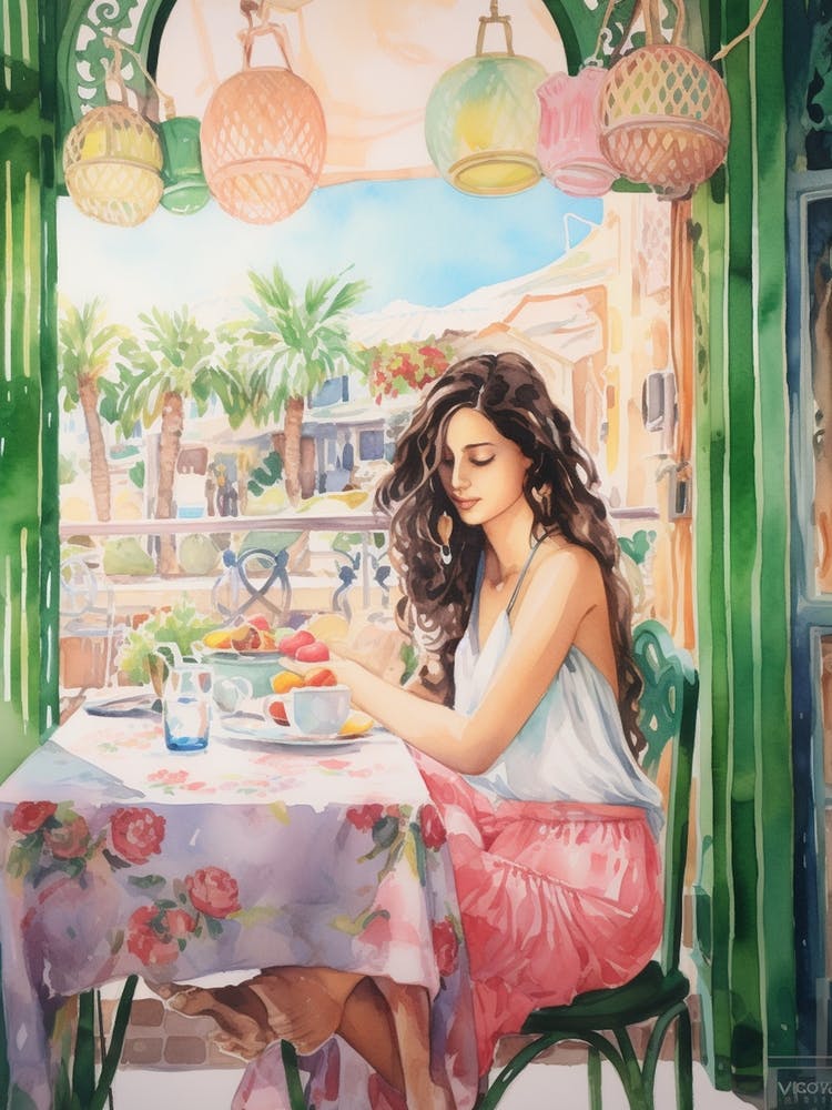 At A Cafe In Sharm El Sheikh Egypt Watercolour